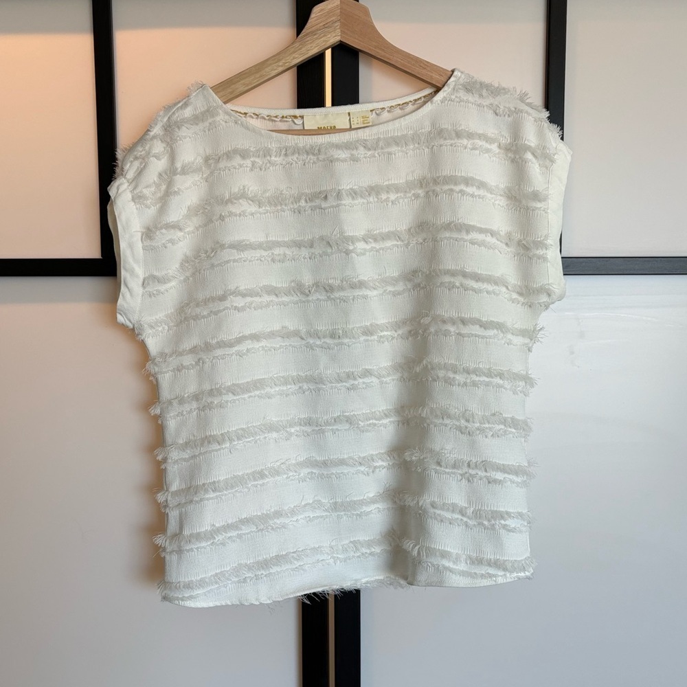 MAEVE Anthropologie Fringe ivory top.‎ Size 0